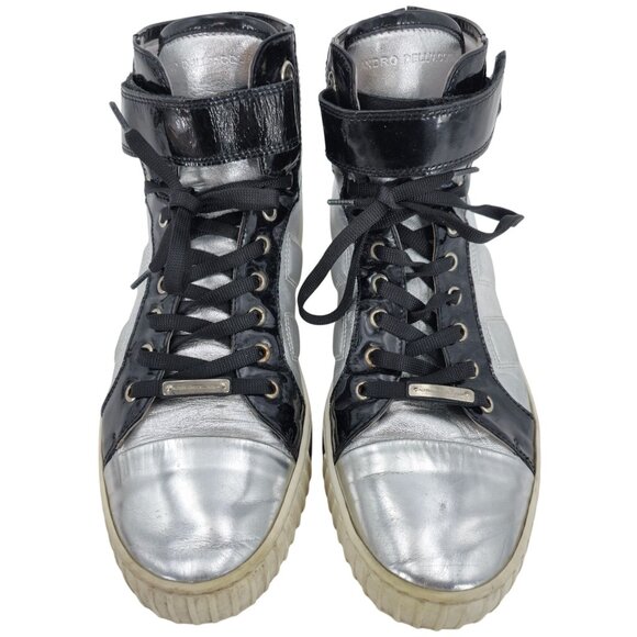 Alessandro Dell'Acqua Black Silver Metallic Fashion High-top Sneakers Mens 10.5 - Picture 2 of 14